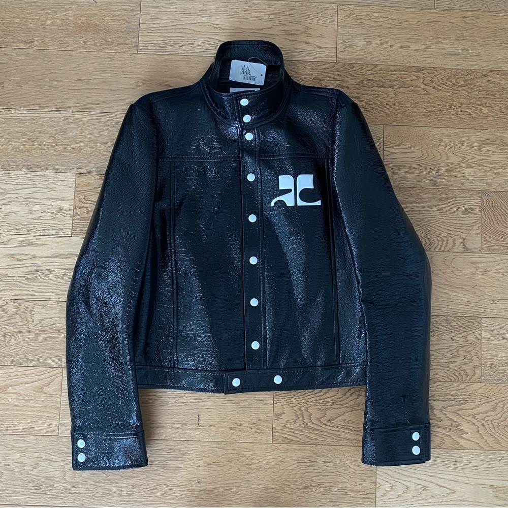 COURRÈGES Black Reedition Vinyl Jacket Leather Look Paris French Motorcycle Moto